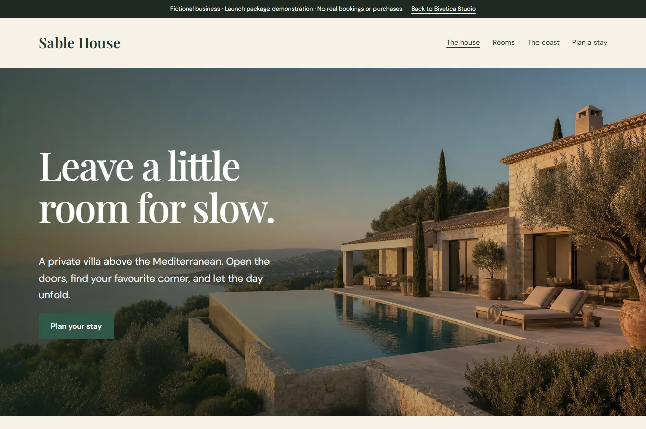 Sable House fictional villa website example